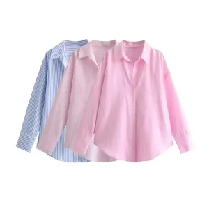 Loose Asymmetric Shirts for Women, Long Sleeve, Front Button, Female Blouses, Chic Tops, Fashion