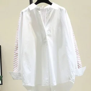 Fall New Arrivals Women's Striped Patchwork Casual Shirt Stylish for Summer Single-Breasted Button-Down