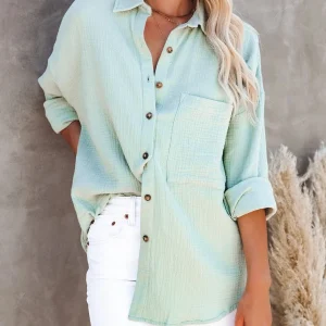Women's Long Sleeve Collared Button Down Work Shirts Ladies Tops Casual Blouse